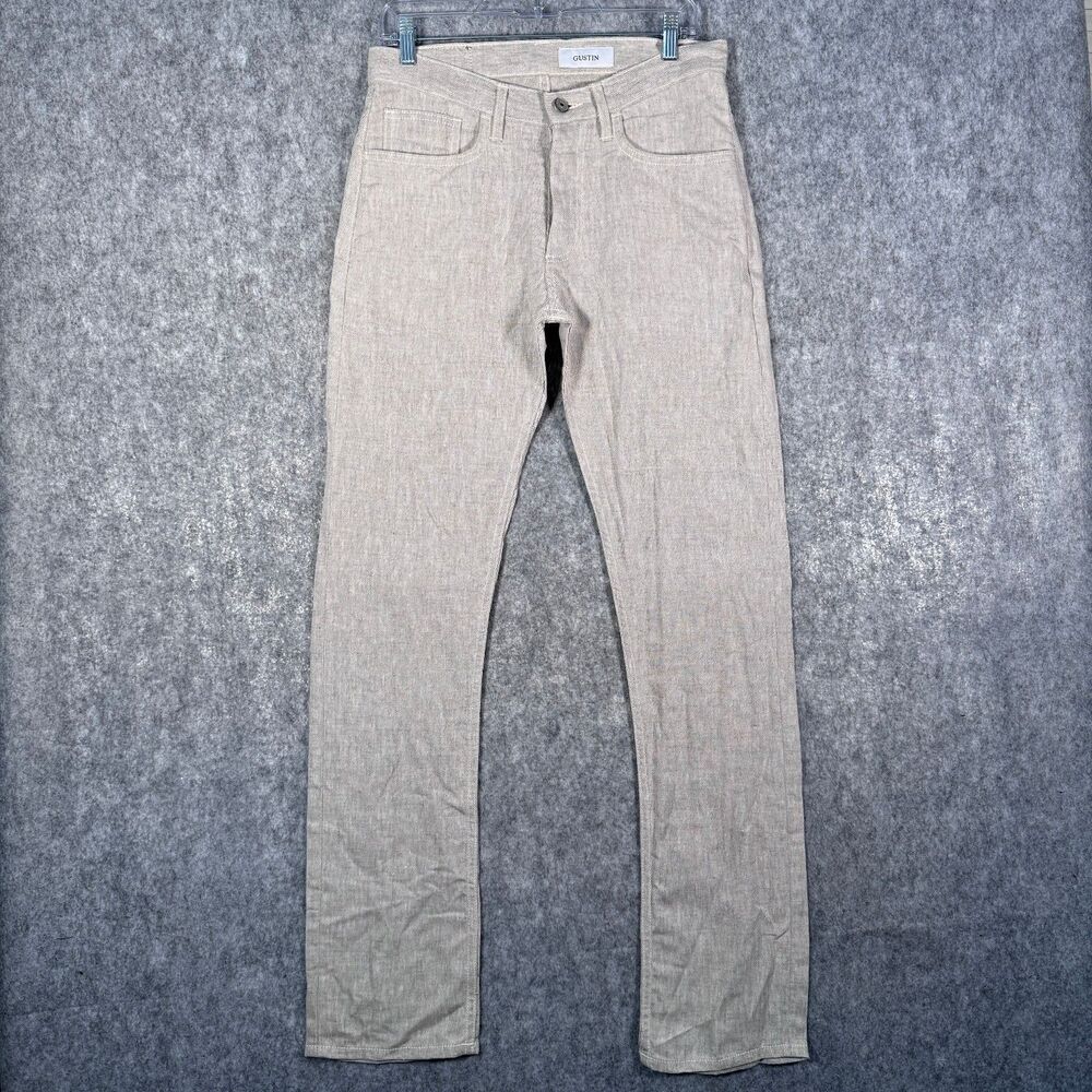 Gustin Linen Pants Mens 33 (31x34) Beige #203 Rustic Slub 5 Pocket Slim Straight